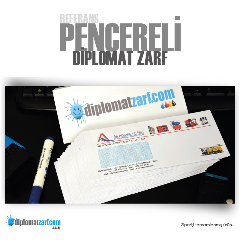 Pencereli Diplomat Zarf, 1000 Adet Antetli Zarf