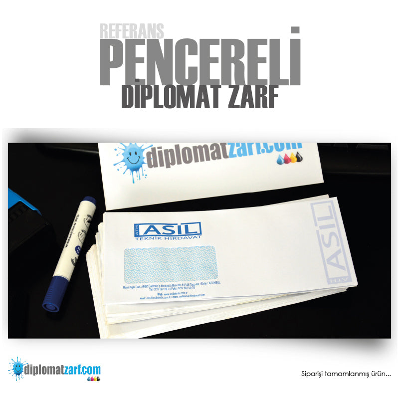 Pencereli Diplomat Zarf, 1000 Adet Antetli Zarf