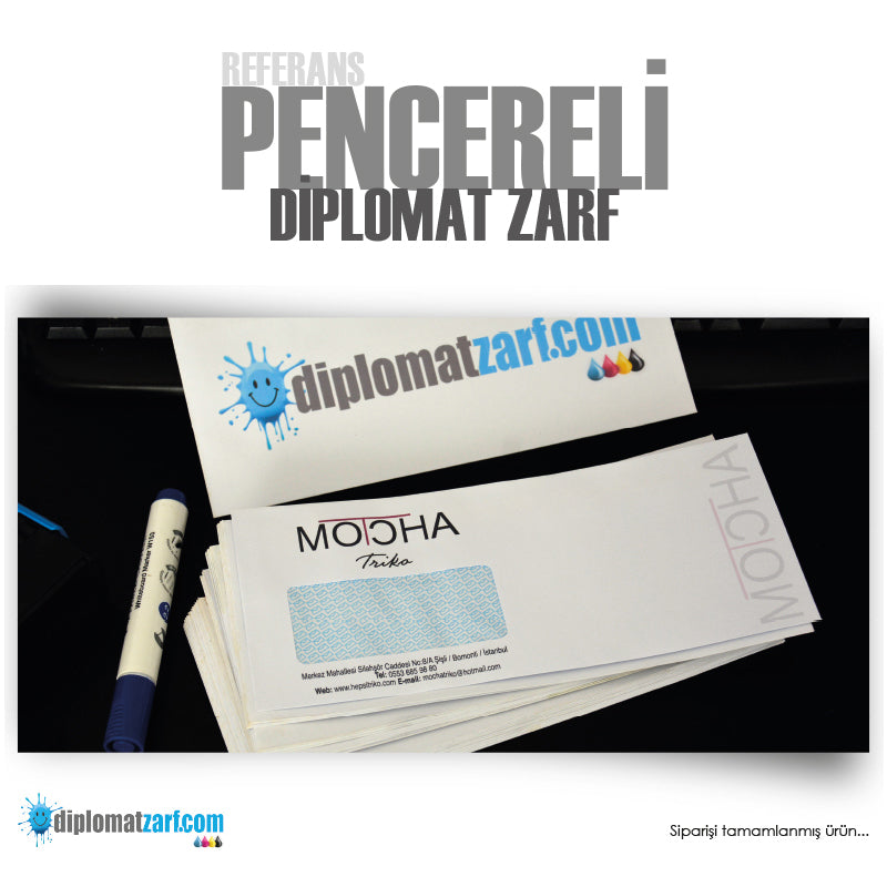 Pencereli Diplomat Zarf, 1000 Adet Antetli Zarf