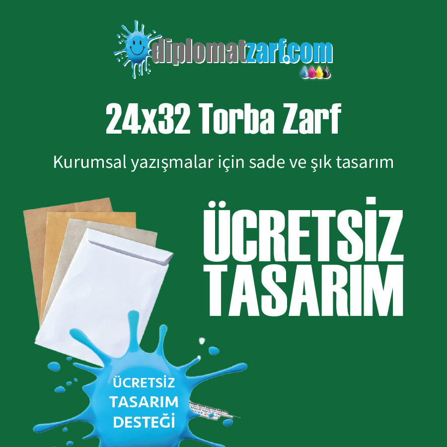 Baskılı 24x32 Torba Zarf, 100 Adet Renkli Baskı, Ücretsiz Tasarım & Hızlı Teslim