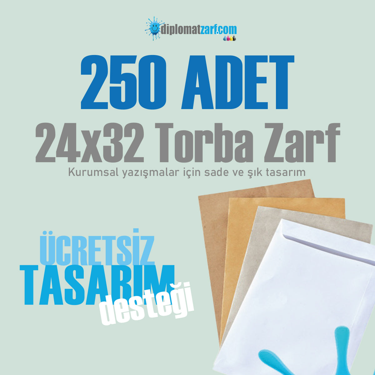 Baskılı 24x32 Torba Zarf, 250 Adet Renkli Baskı, Ücretsiz Tasarım & Hızlı Teslim