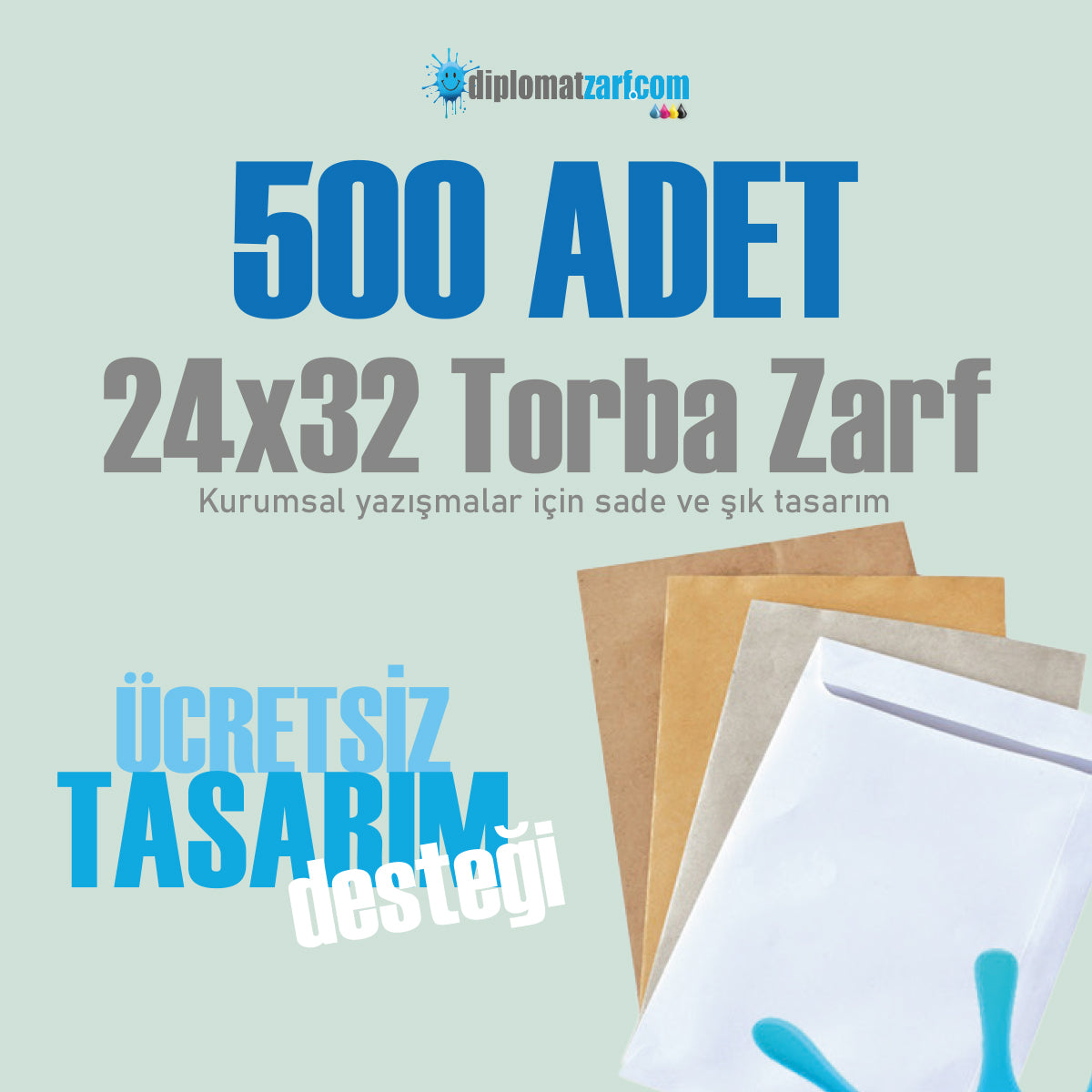 Baskılı 24x32 Torba Zarf, 500 Adet Renkli Baskı, Ücretsiz Tasarım & Hızlı Teslim