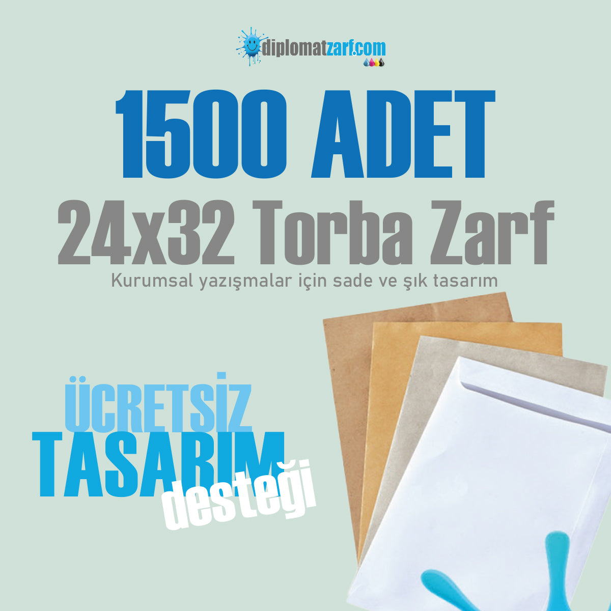 Baskılı 24x32 Torba Zarf, 1500 Adet Renkli Baskı, Ücretsiz Tasarım & Hızlı Teslim