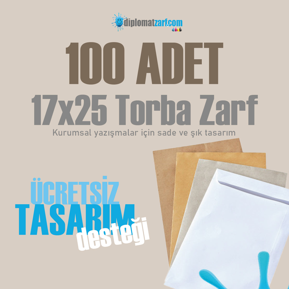 Baskılı 17x25 Torba Zarf, 100 Adet Renkli Baskı, Ücretsiz Tasarım & Hızlı Teslim