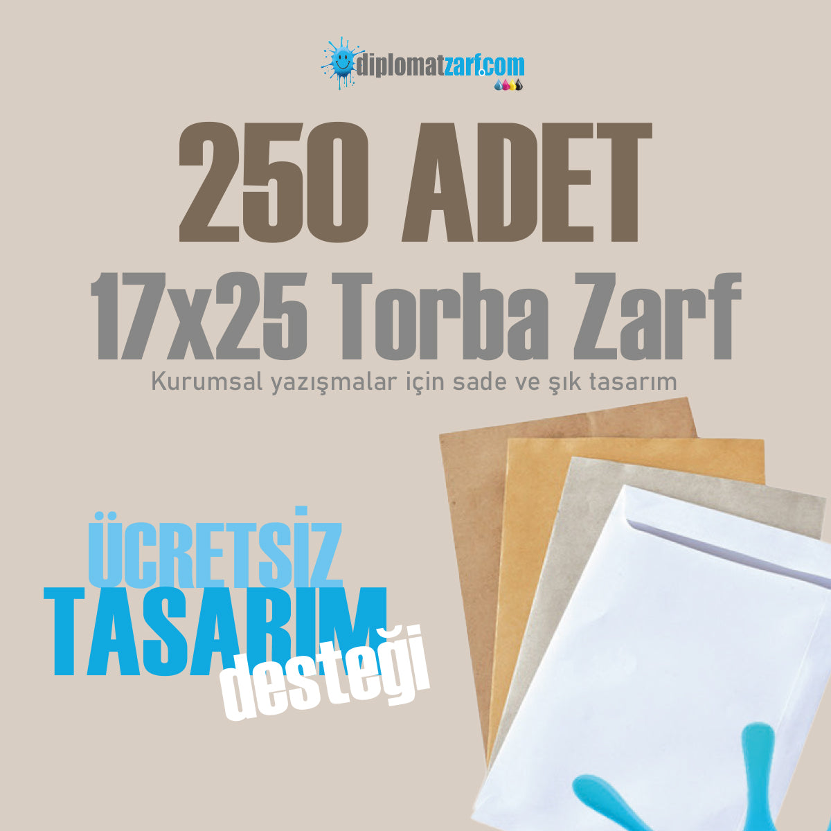 Baskılı 17x25 Torba Zarf, 250 Adet Renkli Baskı, Ücretsiz Tasarım & Hızlı Teslim