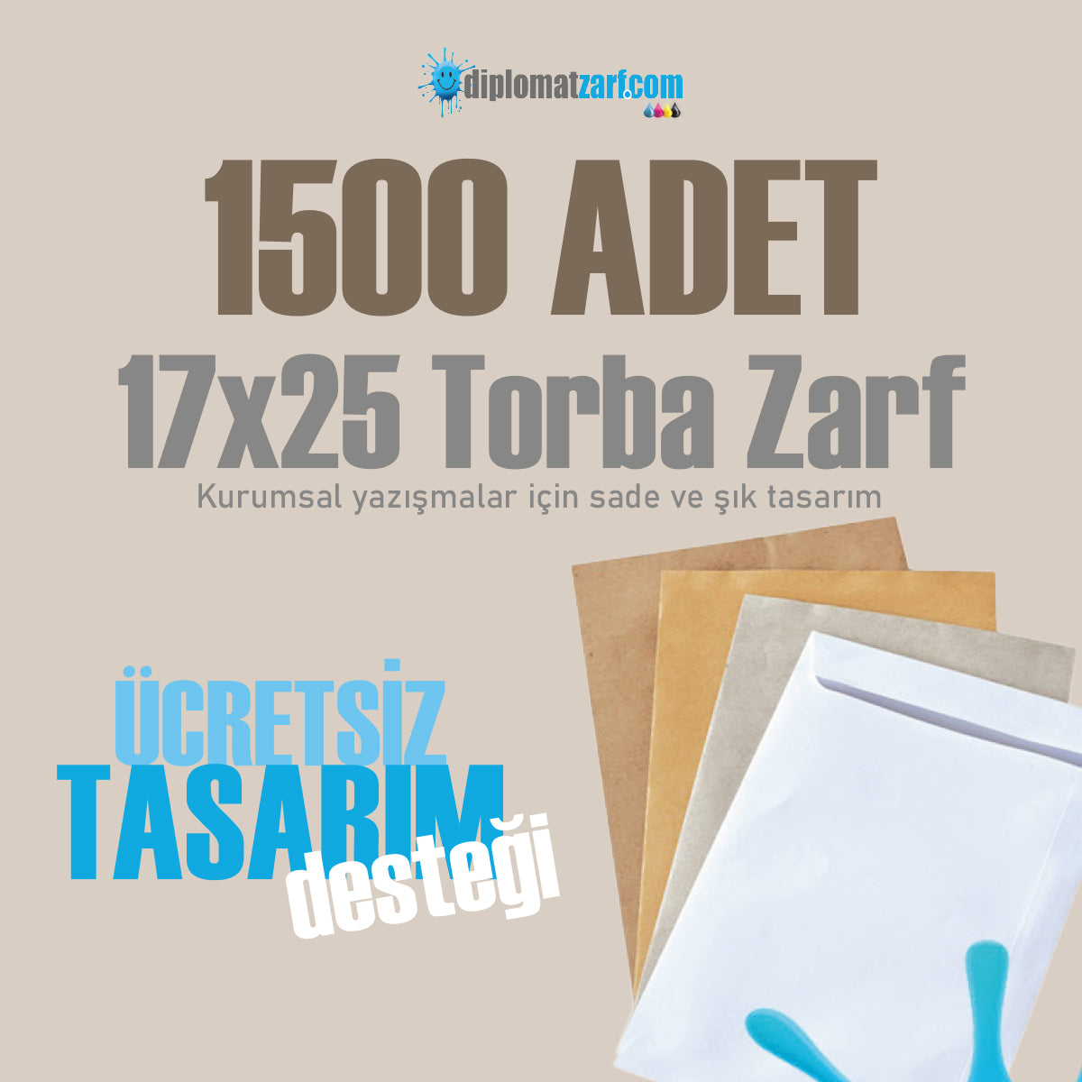 Baskılı 17x25 Torba Zarf, 1500 Adet Renkli Baskı, Ücretsiz Tasarım & Hızlı Teslim
