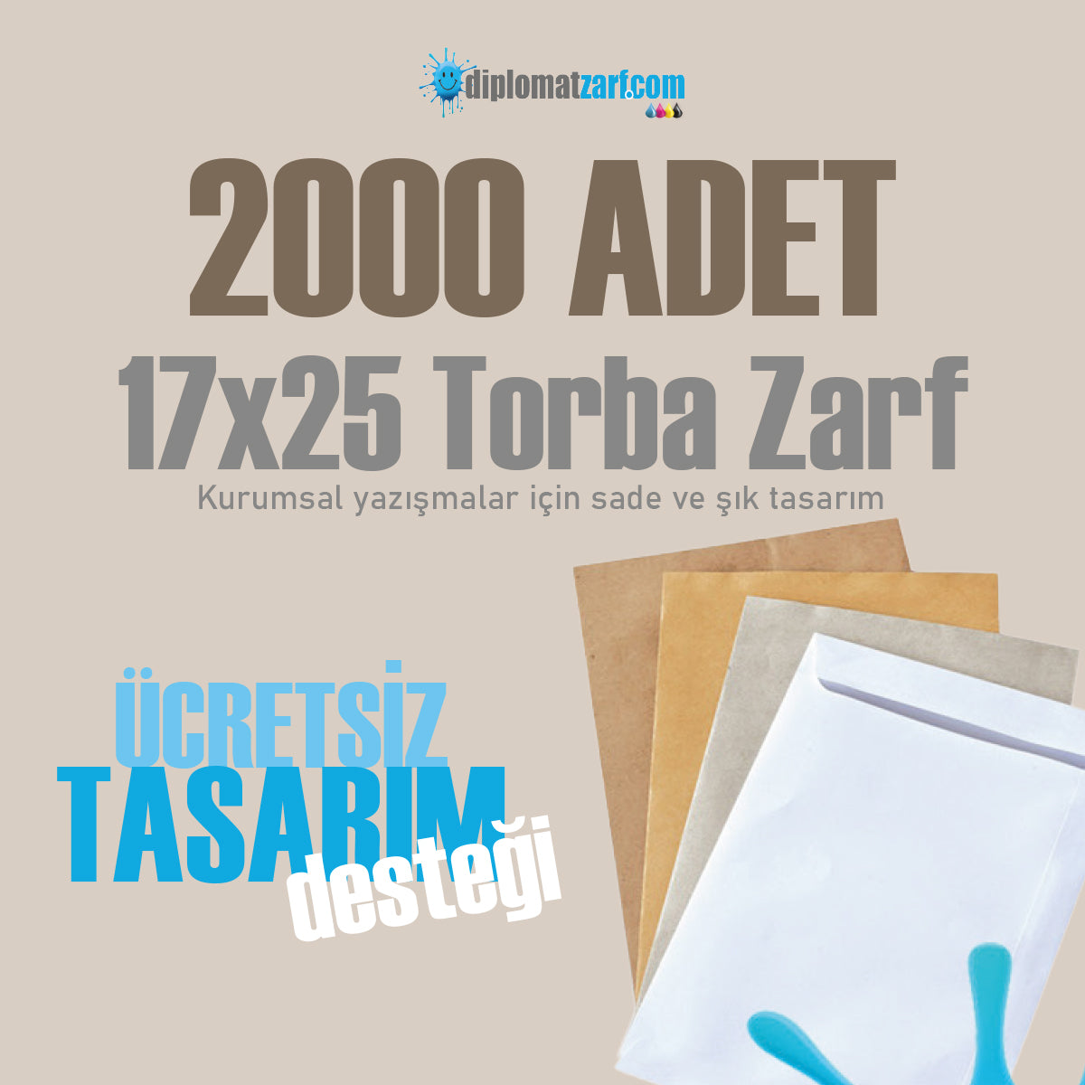 Baskılı 17x25 Torba Zarf, 2000 Adet Renkli Baskı, Ücretsiz Tasarım & Hızlı Teslim