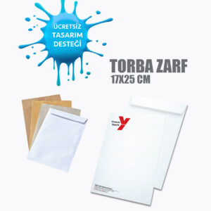 100 Adet, 17x25 cm Torba Zarf, Renkli Baskılı, Ücretsiz Tasarım, 110 gr 1. Hamur Kağıt